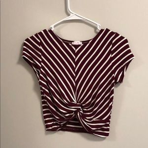 Maroon and White Striped Crop Top